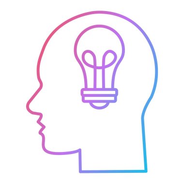 baş silueti ile pembe ampul vektör çizim çizgisi simgesi