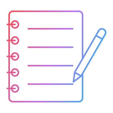 Kalem ve kalem ikonlu not defteri. vektör illüstrasyonu