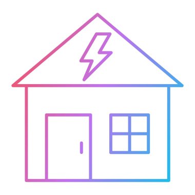 Güneş paneli ikonlu ev. Web için enerji ev vektör simgelerinin özet çizimi