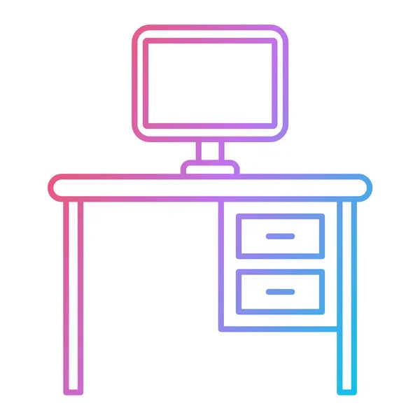 Table Computer Desk Office Supplies Desktop Long Shadow Vector Illustration — Image vectorielle