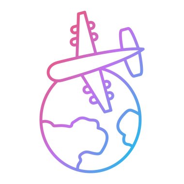 Dünya gezegeninde uçak ikonu vektör çizimi