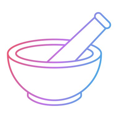 Beyaz arkaplanda karikatür tarzında havan ve tokmak simgesi var. geleneksel sembol