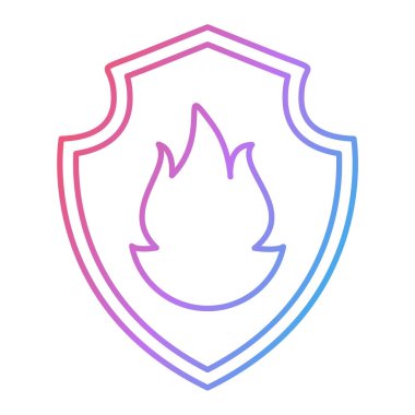 Alev çizgisi simgesi olan kalkan, konsept vektör işareti, doğrusal biçim, illüstrasyon,