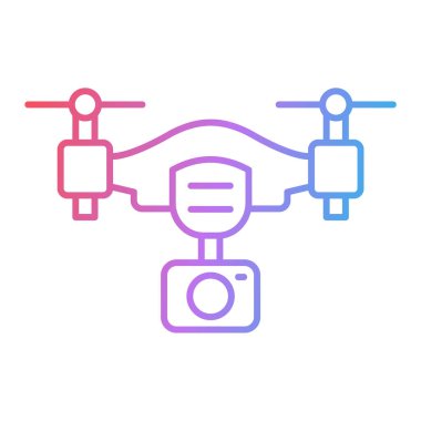 İHA kamera simgesi. Web için uzak sistem vektör simgeleriyle kuadrokopter basit illüstrasyonuName