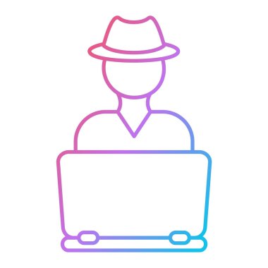 Şapkası ve dizüstü bilgisayarı olan bir bilgisayar korsanı.