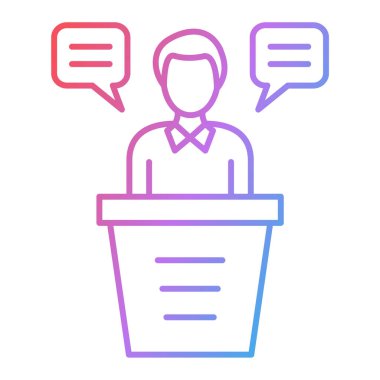 İnsan satırı simgesine sahip konuşma balonu, ana hatlı vektör çizimi, doğrusal biçim konsept sembolü