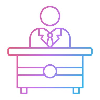 Yatak koltuğu çizgisi ikon vektörü olan bir adam. Çantası olan kadın, insan avatarı, işçi, kafa, masa