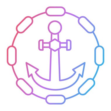 Gemi çizgisi ikon tasarımlı direksiyon simidi, yaz tatili turizmi ve seyahat temalı vektör illüstrasyonu