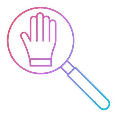 Büyüteç simgesi. Beyaz arkaplanda izole edilmiş web tasarımı için el ele büyüteç sembolü