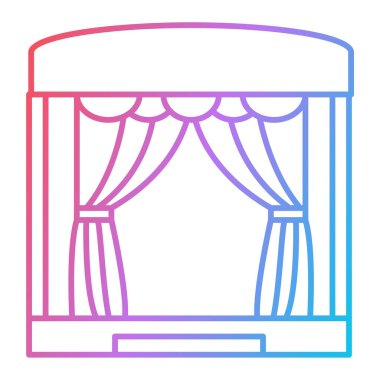 Pencere perdesi simgesi. İnce çizgi biçiminde tiyatro perdesi vektör tasarımının ana hatları