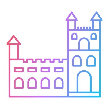 Şato kulesi ikonu. Ana hatlı vektör çizimi. düz dizayn