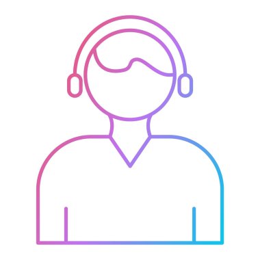 Çağrı merkezinin çizgi simgesi. Kulaklık ve insan kafa çizimi olan kadın avatarı.