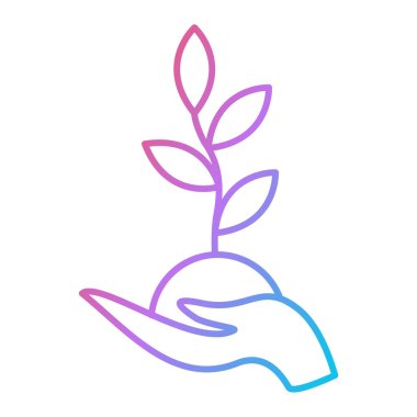 Yaprak ikonuyla el ele tutuşan bitki. Ekoloji ve doğa teması. Yalnız tasarım. vektör illüstrasyonu