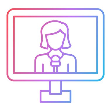 Web ve mobil uygulama tasarımınız için beyaz arkaplanda izole edilmiş muhabir simgesi vektörü, çevrimiçi forumun kadın avatarı