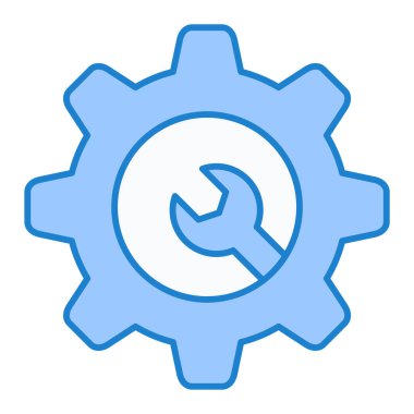 settings vector icon. style is bicolor flat symbol, blue and white colors, rounded angles, light background