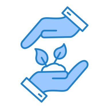 Bir bitki simgesini tutan eller. vektör illüstrasyonu