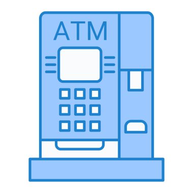 ATM makine simgesi. Beyaz arkaplanda izole edilmiş web tasarımı için ödeme terminali vektör simgelerinin ana hatları