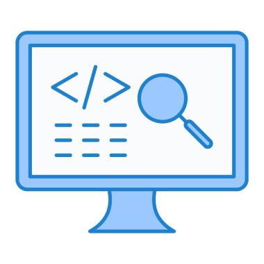 Büyüteçli bilgisayar monitörü, vektör illüstrasyonu