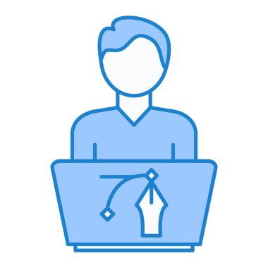 Dizüstü bilgisayarı ve çanta vektör çizimi tasarımı olan bir adam