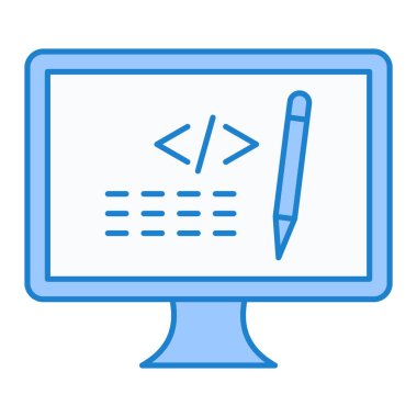Çizimli bilgisayar monitörü ve mavi çizgi biçimi vektör çizimi tasarımı