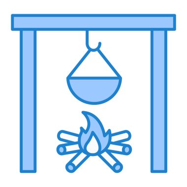 Kamp vektör simgesi. Kamp ateşi sembolünün ana hatları. Beyaz arkaplanda izole edilmiş basit pictogram