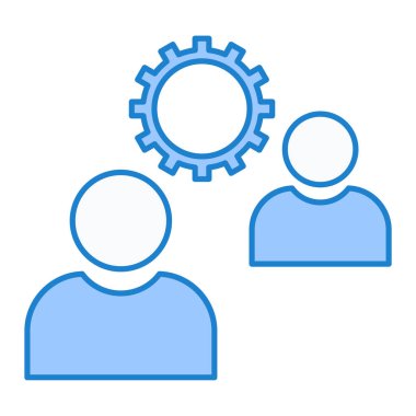 Beyaz arkaplan üzerinde dişli simgesi olan erkekler, çizgi biçimi, vektör illüstrasyonu