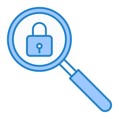 Asma kilit ikonlu büyüteç. vektör illüstrasyonu