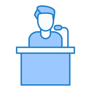 Mikrofon ikonlu adam. İş adamı vektörü resimleme çizelgesinin ana hatları