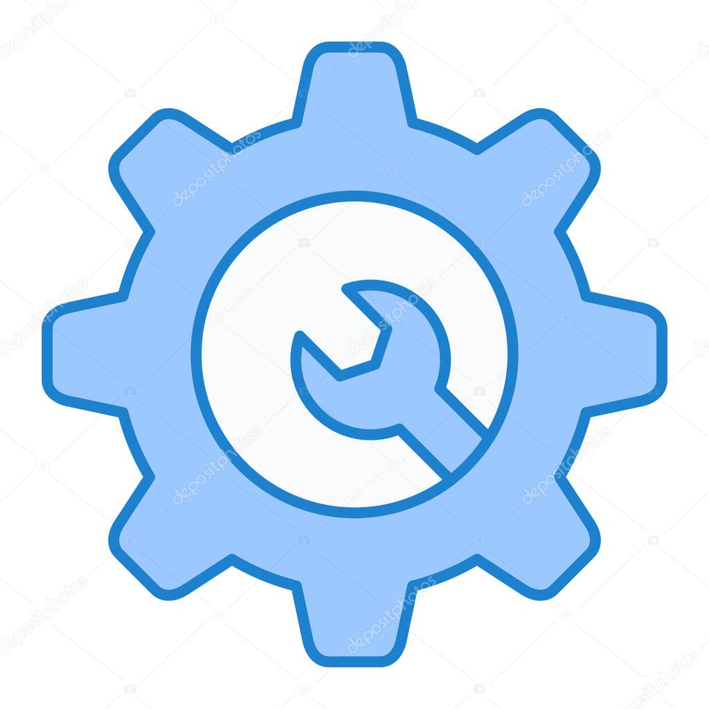 settings vector icon. style is bicolor flat symbol, blue and white colors, rounded angles, light background