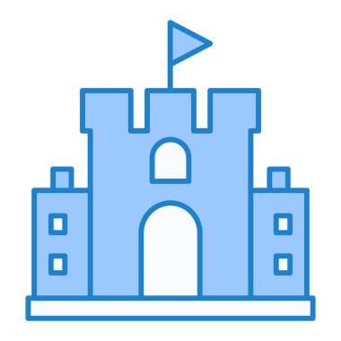 Şato kulesi ikonu. Beyaz arkaplanda izole edilmiş web tasarımı için vektör simgeleri oluşturulmasının basit bir gösterimi