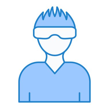 Miğfer ikonlu adam. Ana hatlarıyla erkek avatar vektör çizimi. izole edilmiş sınır biçimi.