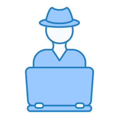 Şapkası ve dizüstü bilgisayarı olan bir bilgisayar korsanı.