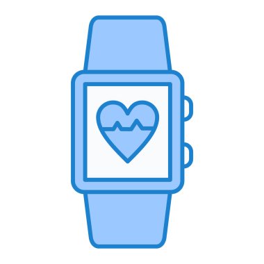 Beyaz arkaplan üzerinde kalp simgesi olan akıllı twatch, satır biçimi, vektör illüstrasyonu