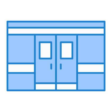 Ofis binası ikonu. Depo vektörünün özet çizimi ve web için tema ögelerini doldur