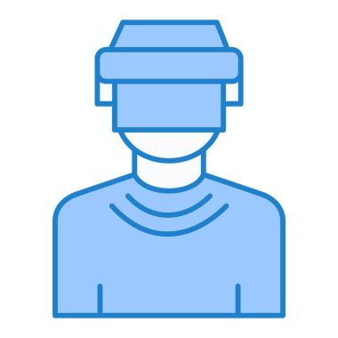 Video kask ikonu takan bir adam. ana hatlı tıbbi maske vektör çizimi.