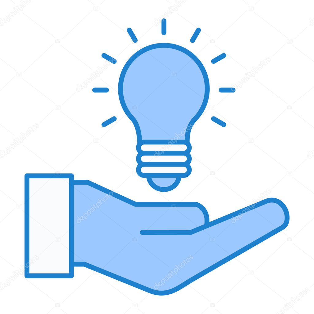 hand holding bulb with light line vector icon