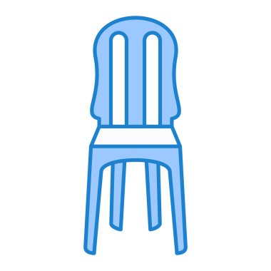 Beyaz arkaplan üzerinde mavi çizgi sandalye simgesi, vektör illüstrasyonu