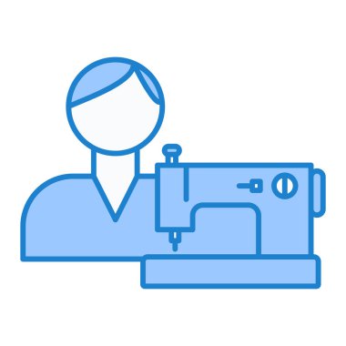 Dikiş makinesi simgesi. Web için terzi vektör sembolünün özet çizimi