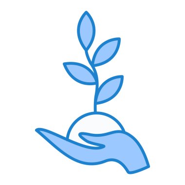 Bir bitki ikonunu tutan el. vektör illüstrasyonu