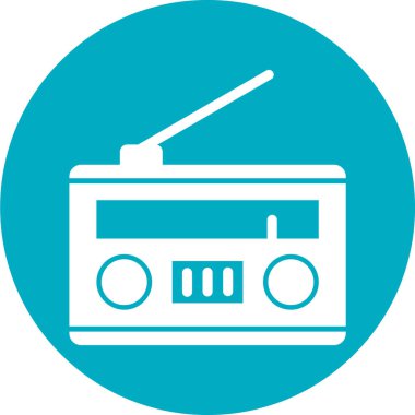retro radio, illustration, vector on blue circle background