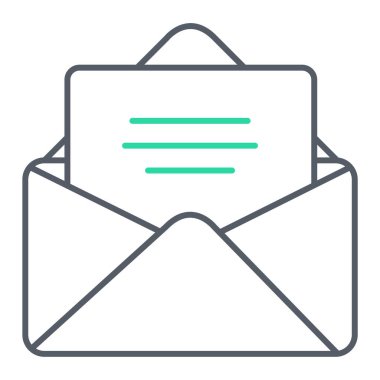 Zarf simgesi vektörü beyaz arkaplanda izole edildi, ileti şeffaf işareti, çizgi ve vuruş ögeleri ana hat biçiminde