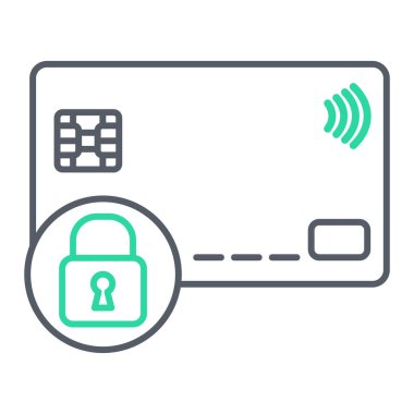 Asma kilitli kredi kartı ve kilit vektör illüstrasyon grafik tasarımı