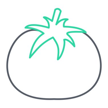 Domates ikonu. İnce çizgi çizimi. Beyaz arkaplanda izole edilmiş vektör işareti.