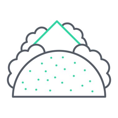 Beyaz arkaplan üzerinde peynir simgesi olan taco, satır biçimi, vektör illüstrasyonu