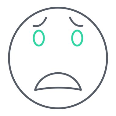 Ağlayan yüz çizgisi simgesi, ana hatlı vektör illüstrasyonu, beyaz, kırmızı, sarı, siyah üzerine izole edilmiş doğrusal resim