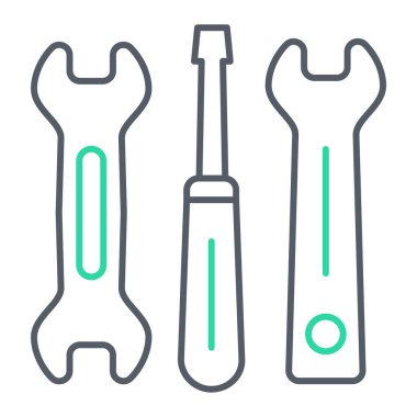 İngiliz anahtarı ve tornavida ikonu. Web için anahtar araçları vektör simgelerinin özet çizimi