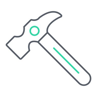 Çekiç Simgesi Vektörü. İnce çizgi işareti. İzole edilmiş kontür sembolü gösterimi