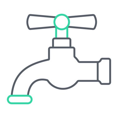 Musluk ikonu. Beyaz arkaplanda ana hatlı musluk vektör çizimi