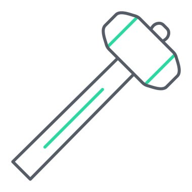 Çekiç Simgesi Vektörü. İnce çizgi işareti. İzole edilmiş kontür sembolü gösterimi