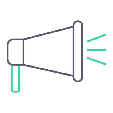 Web, mobil ve bilgi grafikleri için megafon hattı simgesi. Mavi arkaplanda izole edilmiş beyaz vektör ince doğrusal pictogram